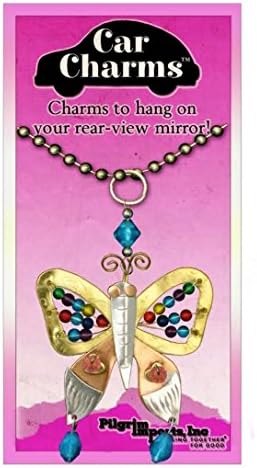 Metallic Mosaic Butterfly 3.5 inch Handcrafted Metal Rear-View Mirror Car Charm
