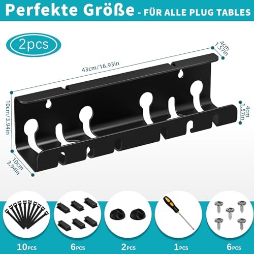 Canalina Passacavi Scrivania 2 Pezzi Metallo Nero con Accessori