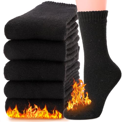 MOGGEI 5 Pairs Womens Merino Wool Socks Hiking Warm Winter Thick Thermal Crew Cozy Cabin Ladies Gift Comfy Boot Work Socks