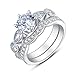 BL Jewelry Sterling Silver 6 Prongs Solitaire Bridal Engagement Wedding Ring Set