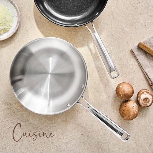 - 44420 - Cuisine Bratpfanne aus Edelstahl 18/10, ohne Antihaftbeschichtung, ergonomischer Griff, Vollinduktionsboden, geeignet für Induktion, Ofen und Spülmaschine, Ø 20 cm, Höhe 5 cm