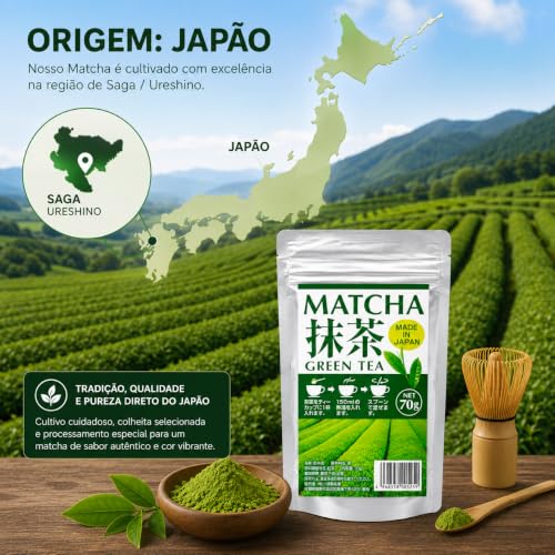 Chá Verde Matcha em Pó Japonês Kawahara 70G + Mini Colher Medidora Ekos - 2 Unidades