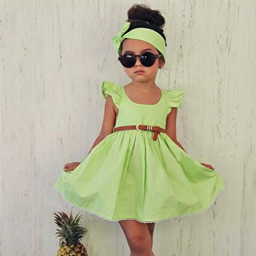 FEITONG 2017 Toddler Kid Baby Girl Outfit Clothes 3Pcs Bowknot Princess Dresses+Belt+Headband (4-5T, Green) - Thumbnail 2