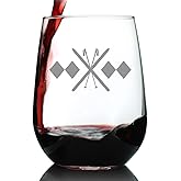 Double Black Diamond - Stemless Wine Glass - Unique Skiing Gifts and Decor for Mountain Lovers - Large 17 Oz Glasses