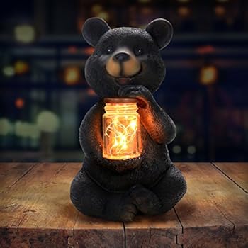 Amazon.com : Bear with LED Firefly Jar Statue, Solar Powered, Resin