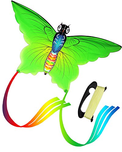 Aitey Easy Fly Kite, Rainbow Butterfly Kite for Kids and Adult, One of the Best Outdoor Games and Activities, with 165" of Line and Handle - Great Beginner, Amateur Kite (Green) - Thumbnail 7
