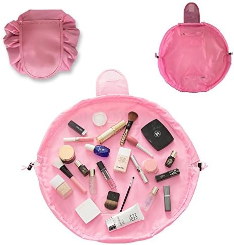 Makeup Bag Toiletry Kit Organizer Portable&amp;Waterproof Large Cosmetic Pouch Fashion Women Jewelry Bathroom Storage with Zipper&amp;Drawstrings Brush Holder Carry on Travel (Pink)