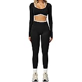 UONNOU Workout Sets for Women 2 Piece Seamless Long Sleeve Crop Top and High Waist Scrunch Butt Lifting Leggings Yoga Outfits