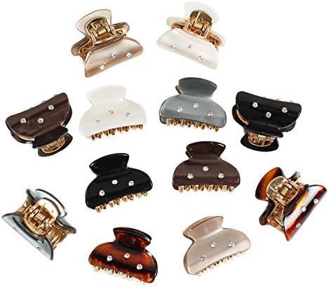 GSM Accessories 12PCS Womens Solid Color Print Rhinestone Small Acrylic Hair Claws HC211X2