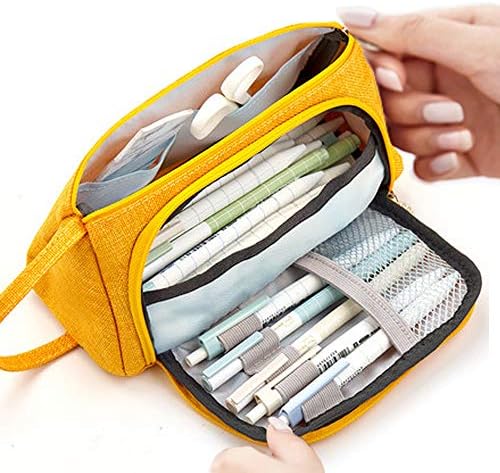 Large Capacity Pencil Case Durable School Student Pen Holder Organizer Stationery Makeup Cosmetic Pouch for Girls,20x11cm (Yellow)