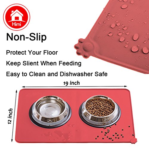 Himi Silicone Pet Food Mat 19"x12" - FDA Silicone Waterproof Dog bowl mat, Non Slip Dog bowl Pet Food Mat Placemet Tray - Pet Bowl Feeding Mat - Small and large dog food mat - Pet Bowl Tray (Red) - Thumbnail 4