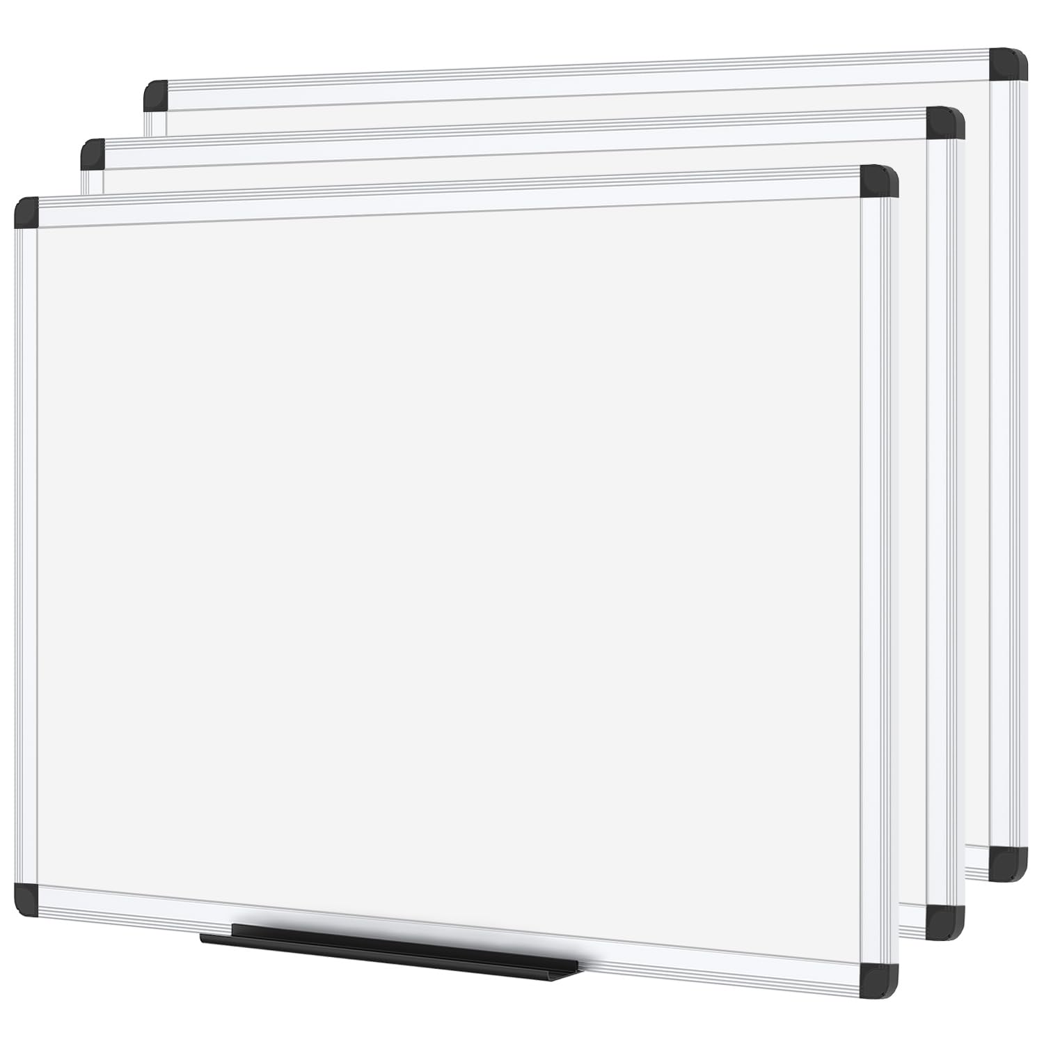 VIZ-PRO Dry Erase White Board, 60 X 45 cm, 3 Pack, Dry Wipe Whiteboard with Silver Aluminium Frame and Pen Tray