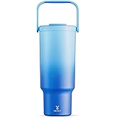 Meoky 40 oz Tumbler with Handle and Straw, Insulated Water Bottle, Stainless Steel Travel Mug, Keeps Cold for 34 Hours, 100% Leak Proof, Fits in Car Cup Holder (Sky)