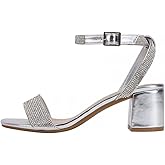 Women Rhinestone Block heel Ankle Strap Shoes Sandals Folger City Classified Silver 7