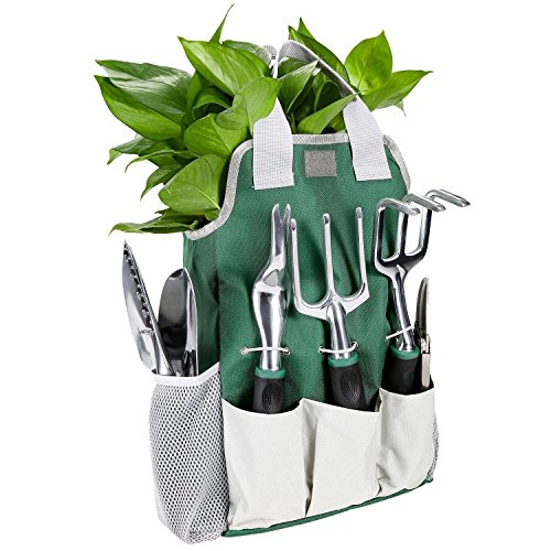 Fashine 9PCs/11PCs Garden Tools Set - Includes Trowel, Transplanter, Cultivator, Pruner, Weeder, Weeding Fork, Tote, Gloves, Tool Organizer Bag, Apron ETC.[US Stock] (11 PCs Green) - Thumbnail 5