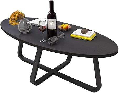 Amazon De Kleiner Couchtisch Oval Beistelltisch Holz Metall Modernes Design Saulentische