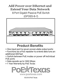 8 PUERTO Gigabit Ethernet Switch con el en 7 puertos PoE pasivo   ws gpoes 8   7   Power Over Ethernet para dispositivos 802.3 af o 24 V