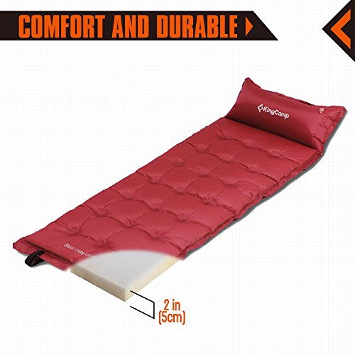 KingCamp Camping Self-Inflating Pad Sleeping Mat with Attached Inflatable Pillow,Water Repellent Coating, Quick Flow ABS Value, Firm Ultralight Comfortable for Outdoor