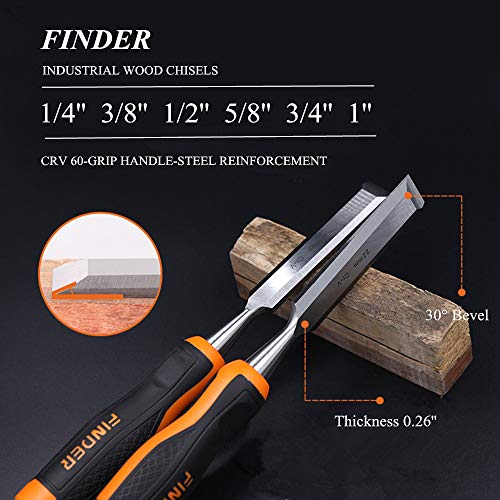 FINDER Wood Chisel Set with Hammer End for Woodworking, Carving,6-Piece