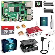 LABISTS Raspberry Pi 4 Model B Kit de 4 GB con SD de 32GB Clase 10, RPi Barebone con 3 Disipadores de Calor, 5V 3A Tipo C, Ventilador, Micro HDMI, Lector de Tarjetas y Caja Negra