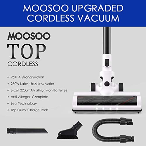 MOOSOO Cordless Vacuum Cleaner, UltraPowerful 26Kpa Suction Stick