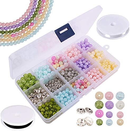 Colle 433pcs Spray Painted Crackle Glass Round Beads 6mm/8mm Split Loose Beading Kits Assortment for Jewelry Making Supplies