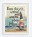 Even the wind and Waves Obey Him, Matthew 8:27, Vintage Bible Verse Scripture Christian Art Print, Unframed, Sailboat Wall Art, Inspirational Gift, 8x10 Inches