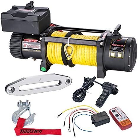 Tungsten4x4 Truck/SUV/Trailer/Jeep 12000lbs Synthetic Rope Winch with Wireless Remote Control