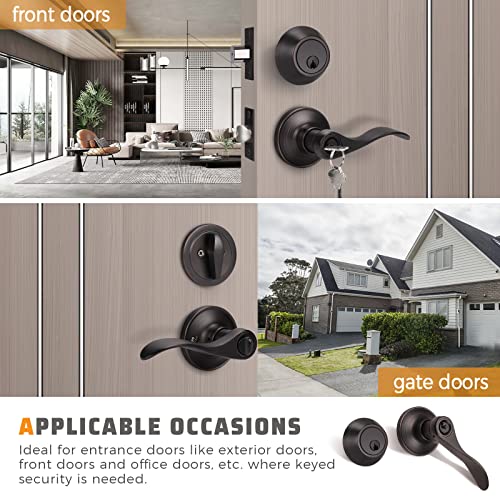 KNOBWELL 3 Pack Front Entry Door Handle Lock Set with Single Cylinder