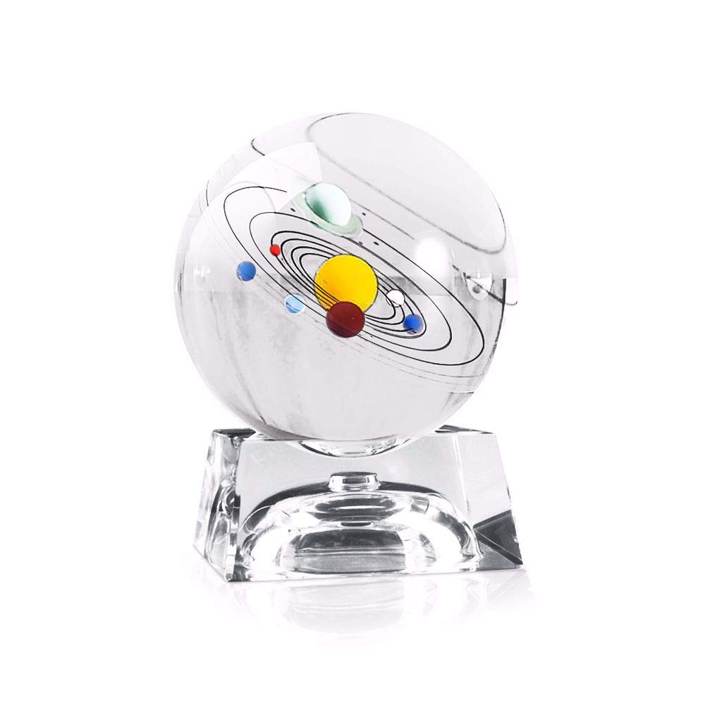 Tong Yue Solar System 3d Clear Crystal Ball With Led Lamp Base Clear 80mm 315 Inch Glass Sphere Ball Planet Balls For Astronomer Lover Of Space