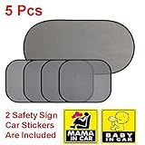 Car Sun Shade for Side and Rear Window (5 Pack) - Car Sunshade Protector -(Included Gifts : 1 FREE Mama In Car Sticker & 1 FREE Baby In Car Sticker)