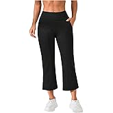 OYOANGLE Women's Capri Pants Mid Waist Yoga Pants Wide Leg Workout Summer Trousers for Casual