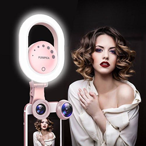 Qicool Selfie Ring Light,36 LED Camera light [Rechargable Battery] 0.6X Wide Angle Lens &amp; 15X Macro Lens,3 Color Adjustable for iPhone X/8/8P/7/7P/6S, Galaxy S7/S8, HTC,LG G5,Moto X/G All Mobile Phone