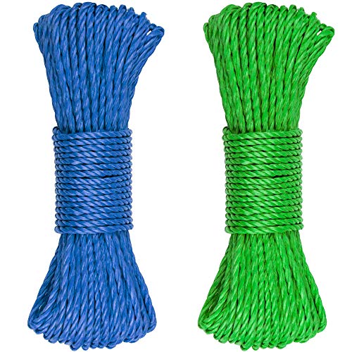 SteadMax 150ft Multicolor Plastic 3/16" Rope for Sports & Outdoors, Hiking, Camping, Heavy Duty General Purpose Utility Cord, Ideal Clothesline, Anchoring Tents, Awing, Hammock (2 Pack, 75ft Each)