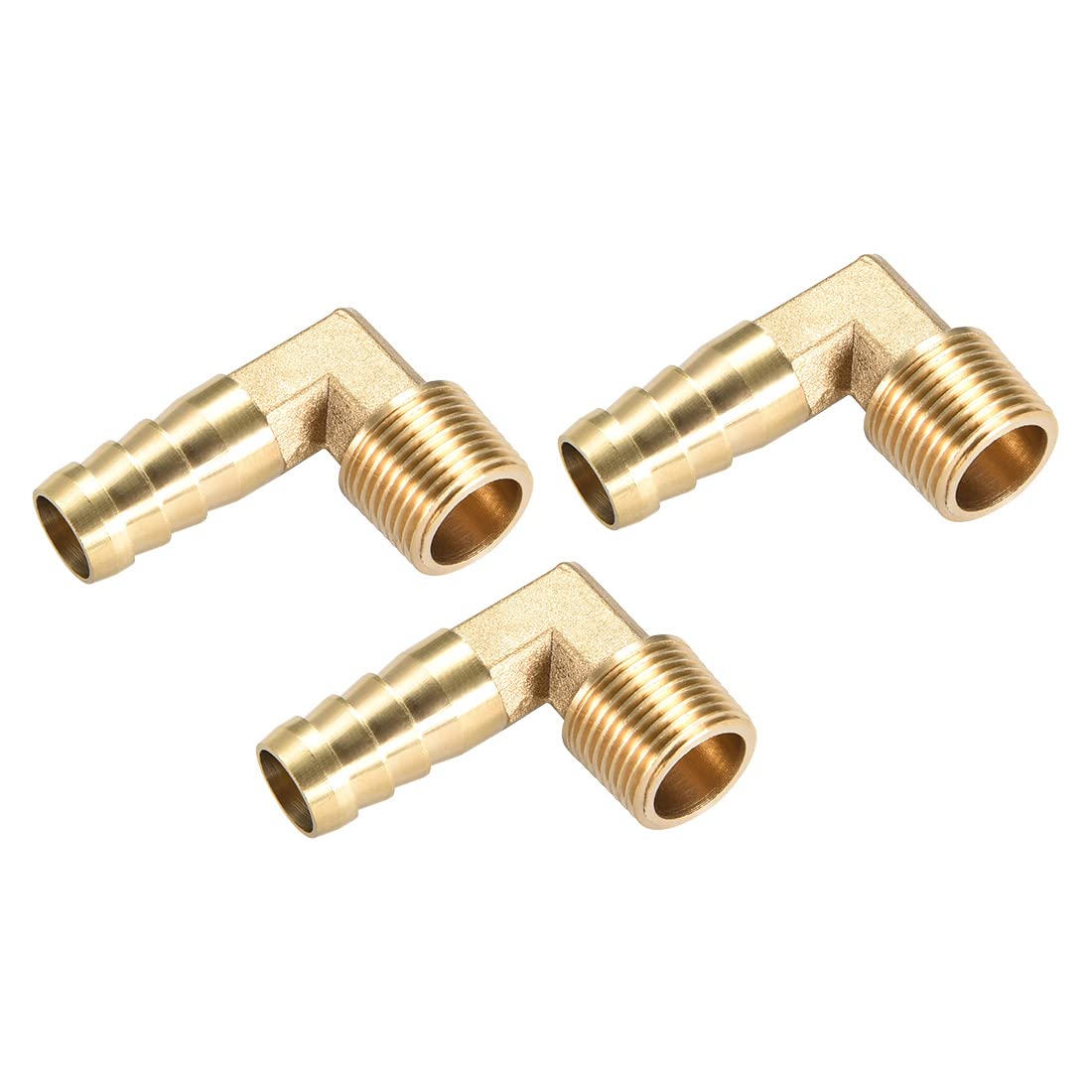 M METERXITY 2 Pack Brass Hose Barb Fittings - 90 Degree Elbow Brass 12mm Barbed Reducer Apply to Water Fuel (3/8 PT Male Pipe)