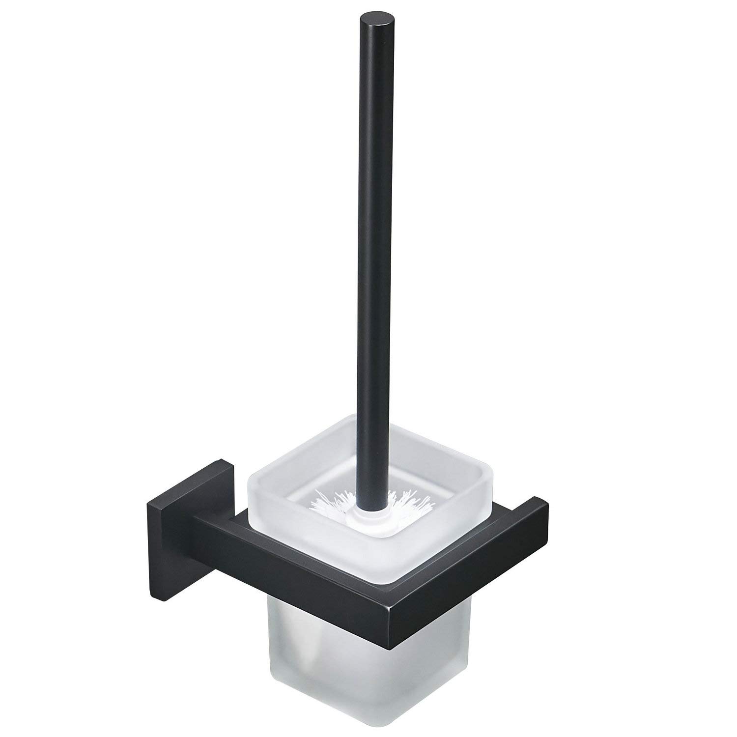 Toilet Brush and Holder Wall Mounted with Holder, Black, 304 Stainless Steel and Matte Glass for Bathroom