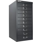 Bisley 10-Drawer Steel MultiDrawer Cabinet - Anthracite Grey | Chrome Pull Handles with Label Holders, Powder-Coated Steel, Removable Drawers, Fits Under Most Desks, Labels Included