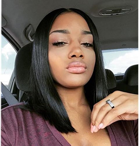 FeYon Straight Short Bob Full Lace Wig Brazilian Virgin Hair Glueless for Black Women Natural Color 10inch