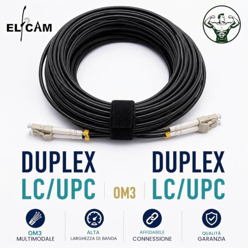 Elfcam® - 35M/114.8ft Fiber Optic Cable with Corrugated Steel Armor LC/UPC for LC/UPC OM3 Multimode Duplex 50/125um LSZH, Suitable for Outdoor and Indoor Installations, Black, 35M