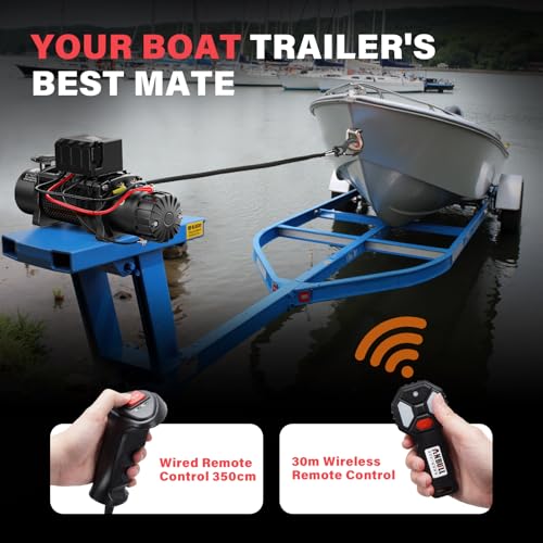 Anbull Electric Winch 12 V 13500 LBS/6150 kg, Synthetic Rope 9.5 mm x 26 m, IP67, 6.6 HP, Compatible with 4X4, Quad, Crosser, 4X4 Off-Road Jeep, Toy, Boat Trailer