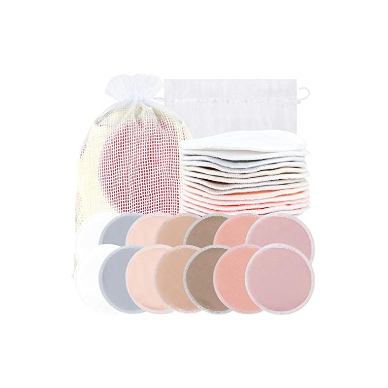 wegreeco Bamboo Nursing Breast Pads (14 Pack) + Laundry Bag & Travel Storage Bag, 4.7 inch Option – Washable & Reusable…