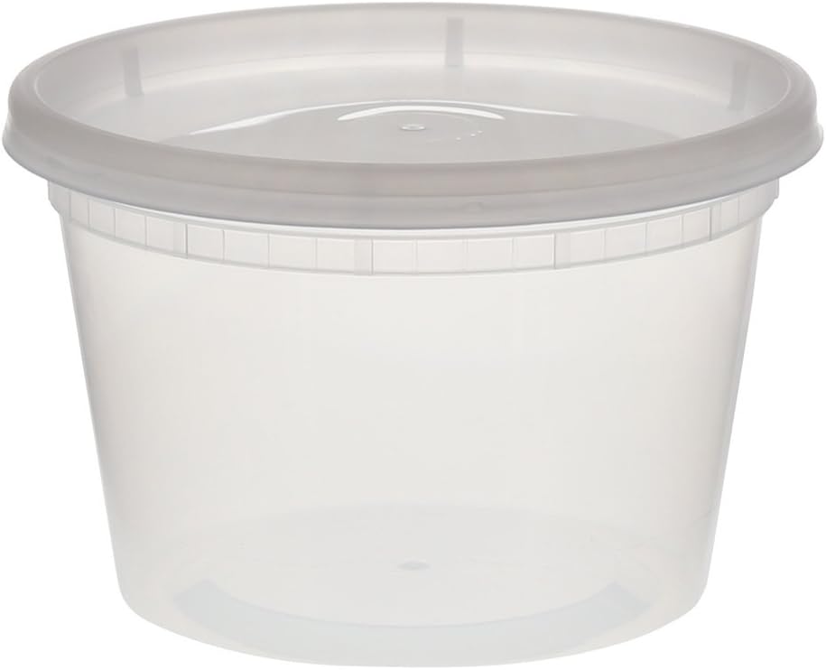 Tripak Premium Round Clear Plastic Deli Container with Lid, 16oz. for Microwave or Freezer, Pack of 48