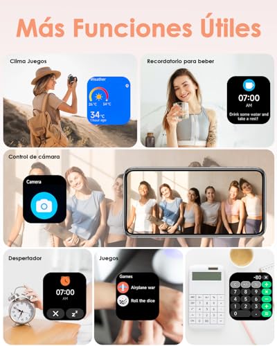 E T EASYTAO Smartwatch Mujer, Pantalla AMOLED de 1.85", Resistencia al Agua 3 ATM, Llamadas Bluetooth, Reloj Inteligente Mujer, 100+ Modos de Entrenamiento, Control por Voz, Rosa