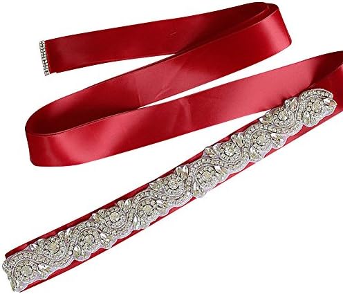 Girl's Bridal Dress Accessories Long Beaded Belt Sash Plus Size for Bride,Burgundy