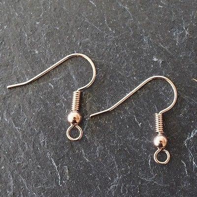 Rose Gold Plated Fish Hook Ear Wires With Ball & Spring | Pack of 50 Pairs | 20mm | Variety of Pack Sizes | Free Delivery