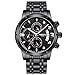 NIBOSI Men's Chronograph Quartz Watch with Stainless Steel Strap Black Wristwatches for Men Calendar Date Watch