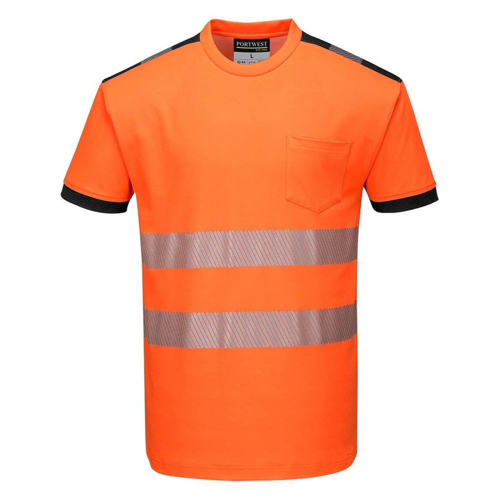 Portwest PW3 Hi-Vis T-Shirt S/S, Size: 4XL, Colour: Orange/Black, T181OBR4XL