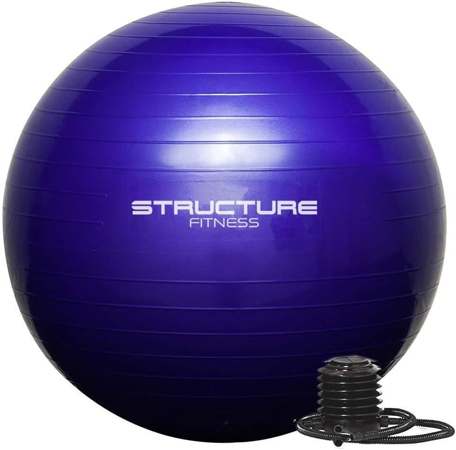 Structure Fitness 65Cm Gym Ball Exercise Yoga Swiss Core Fitness - Deal for Core Strength Training, Stretching, Toning, Resistance Exercise and More- Hand-Pump Included