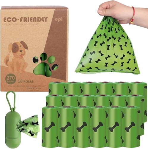 270 Bolsas para Perro - Bolsas Excremento de Perro Biodegradables, Prueba de Fugas y Fragante Bolsa para Popo Perro, 18 Rollos + 1 Dispensador