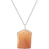 Raw Crystal Necklace, Mexican Fire Opal Rough Stone Necklace, Dainty Stone Pendant, Healing Crystals Healing Stone Jewelry Gift Gemstone Size 15-20 mm Approx (Silver-Plating)